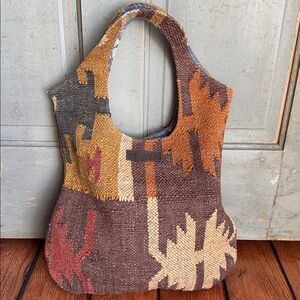 ANNAHMOL Wool Textured Tote Bag Purse Floral Lined Boho Hippie Travel Pockets